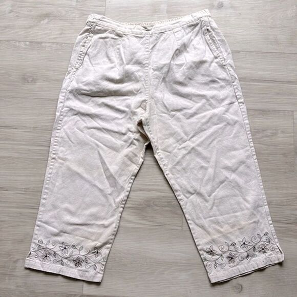 Vintage 90’s Tantrum Linen Floral Embroidered Cropped Pants Size Medium - Picture 1 of 4